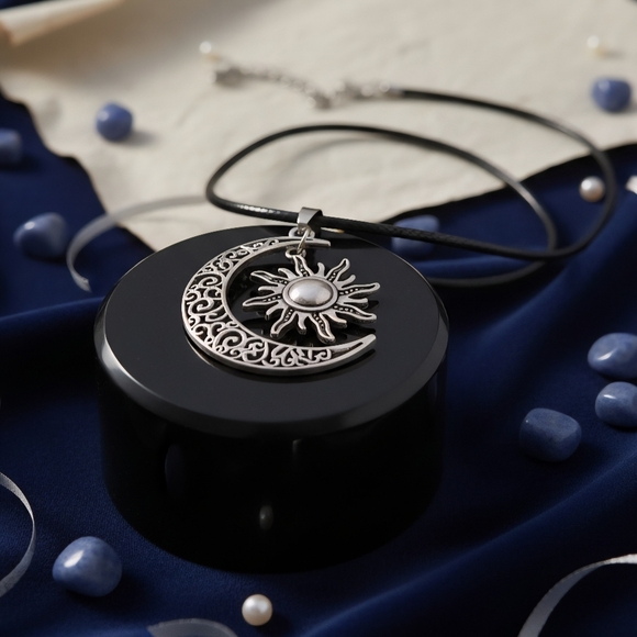 🆕️Boho Celestial Sun & Moon Silver Plated Mixed Metal Adjustable Necklace - Picture 6 of 13